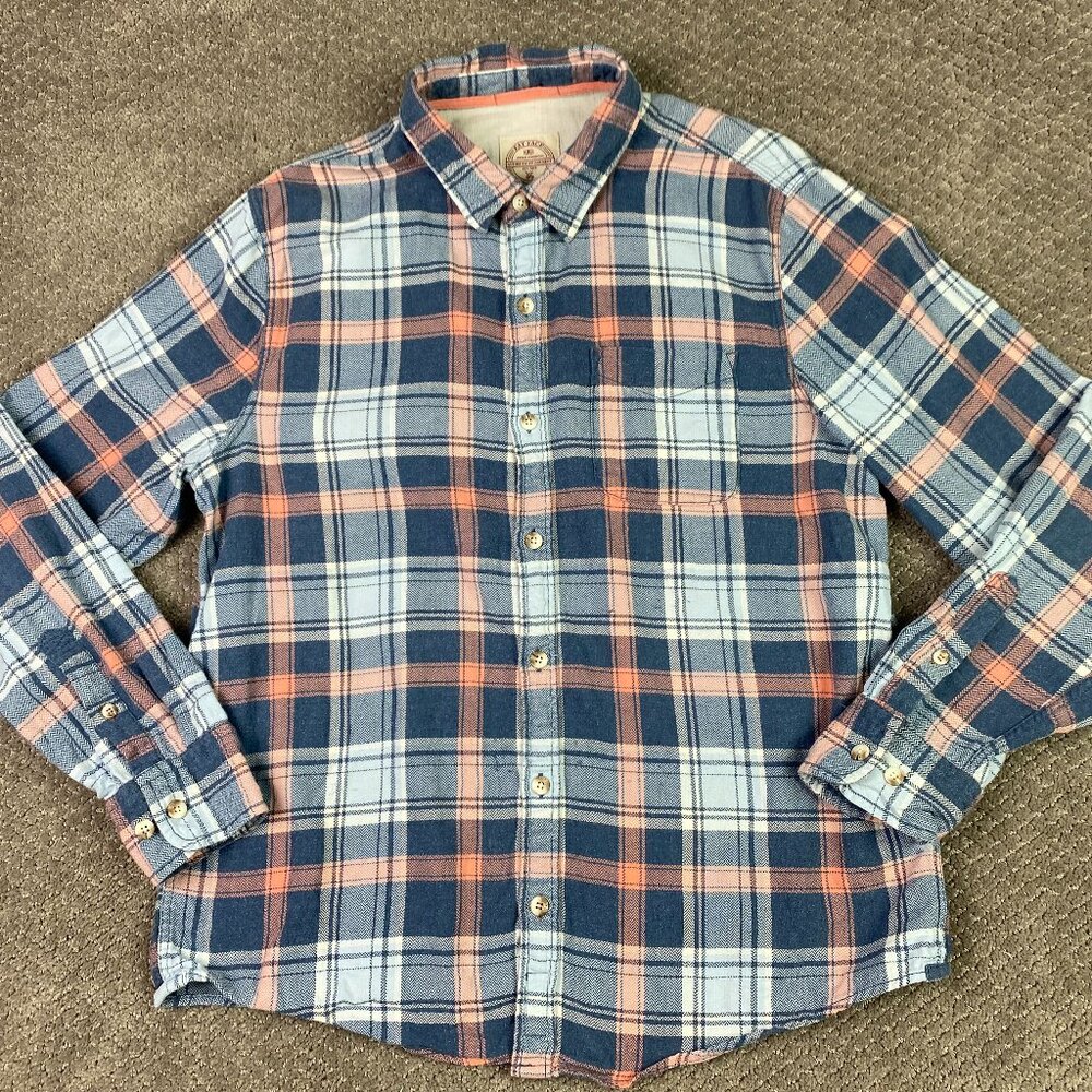 Fat Face Flannel Shirt Men's Large Plaid Check Cotton Iced Blue Pink Button Up